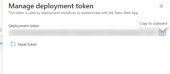 Azure Portal copy deployment token