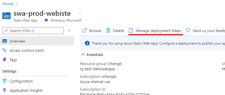 Azure Portal Static Website